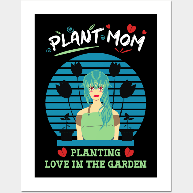 Plant mom planting love in the garden anime green hair Wall Art by HCreatives